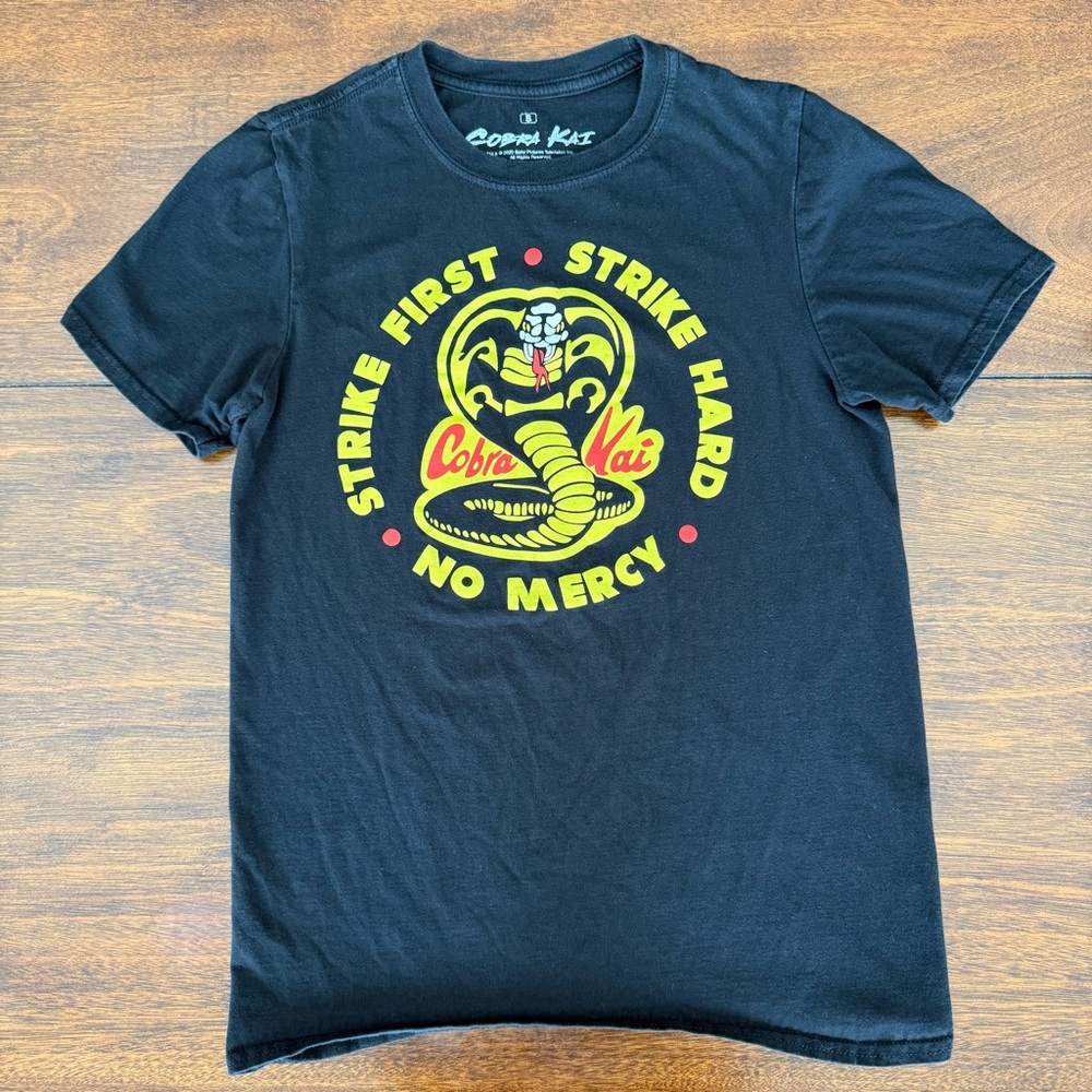 Cobra Kai Strike First Strike Hard No Mercy T-Shirt Men’s Small Black